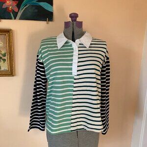 English Factory M Polo Rugby Shirt Tee Multi Stripe Color Block Tomboy Gorpcore